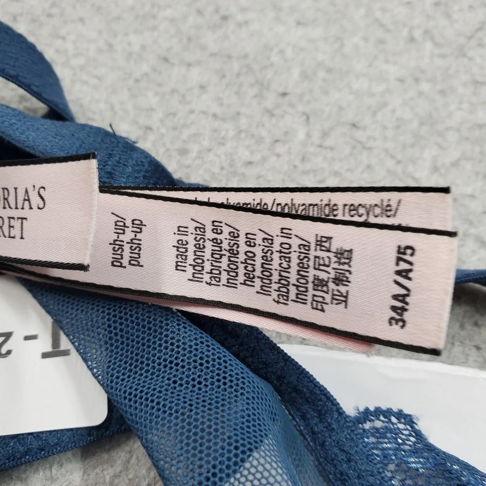 Victoria's Secret Women Bra 34A Blue Floral Push Up Underwired Lace Strap